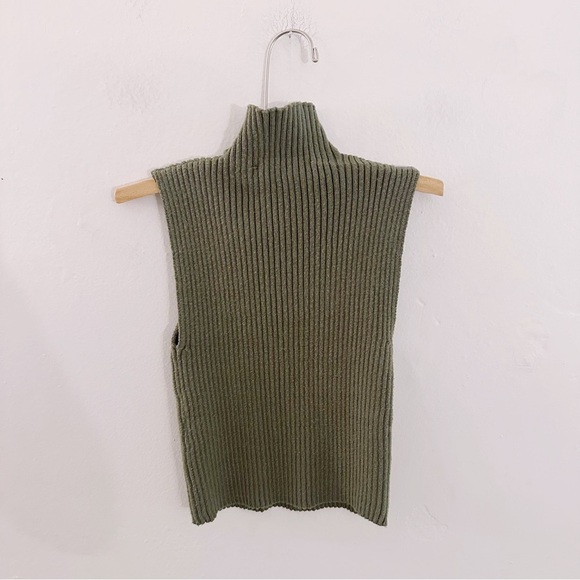 Zara Green Mock Turtle Neck Sleeveless Sweater Tank Top Ribbed Cropped - Picture 2 of 5